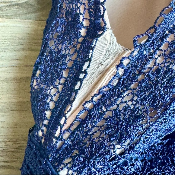 Lulus Forever and Always Navy Blue Lace Bodice Georgette Maxi Dress Size S - Picture 9 of 16